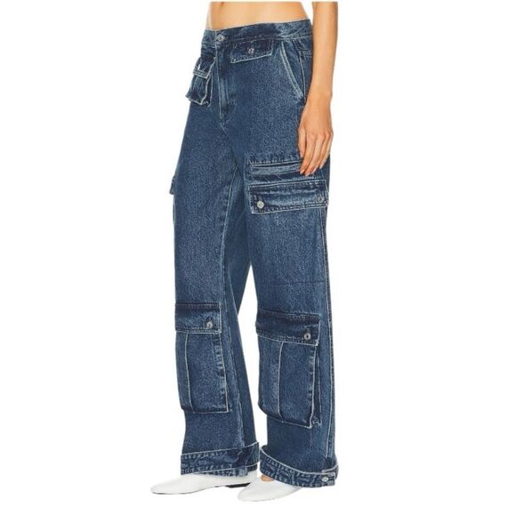GRLFRND Lara Cargo Wide Leg Jeans in Big Sky Medium Wash, Size 26 - Picture 4 of 13